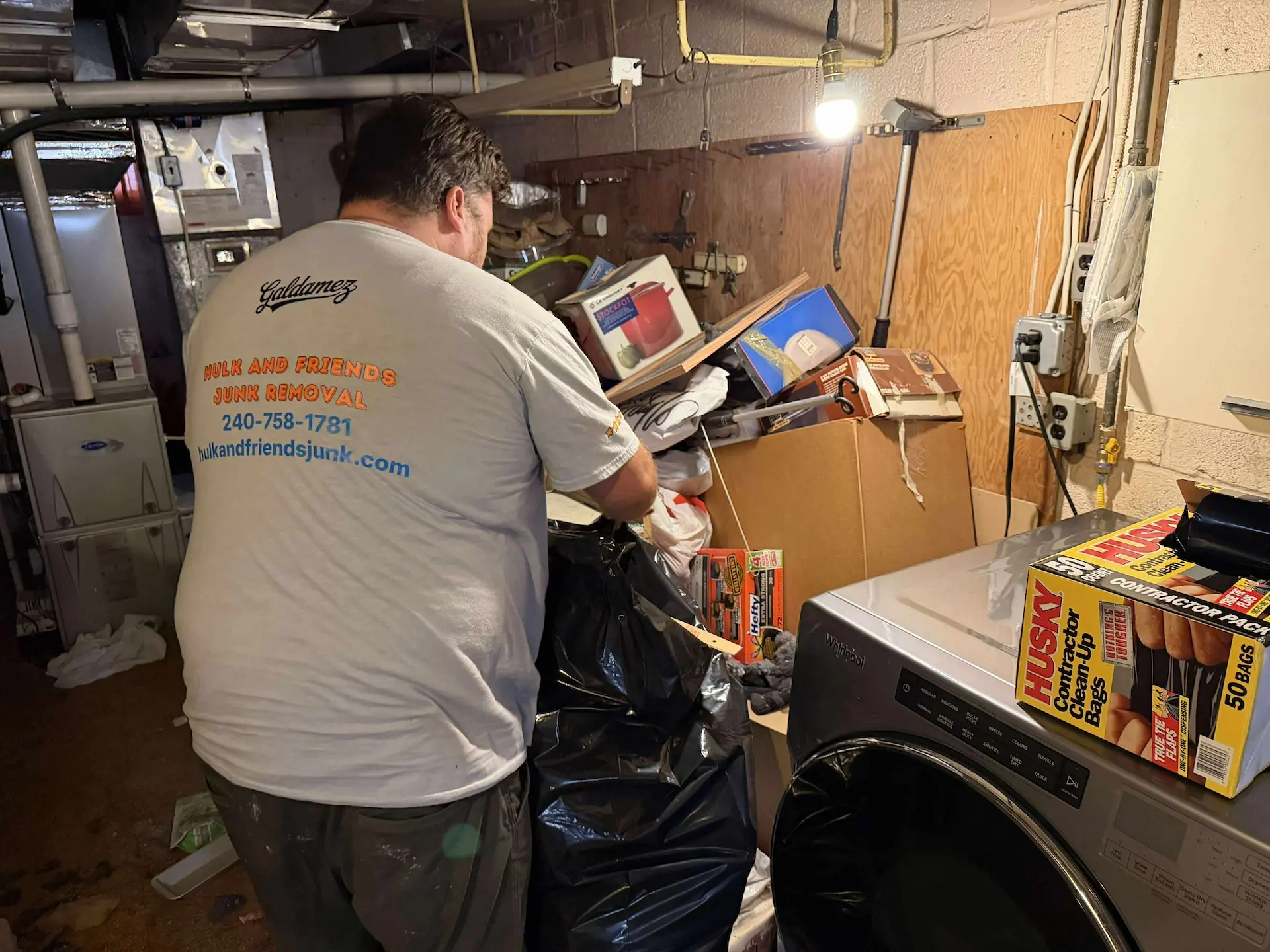 Hulk and friends junk removal cleaning out a basement